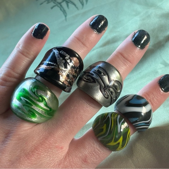 handmade Murano glass dome rings Four Chunky statement Rings jewelry bundle lot - Picture 3 of 7